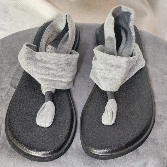 Sanuk Grey Black Ella Slip On Cushion Insole Stretch Fabric Yoga Sling Sandal 7 - Picture 4 of 16